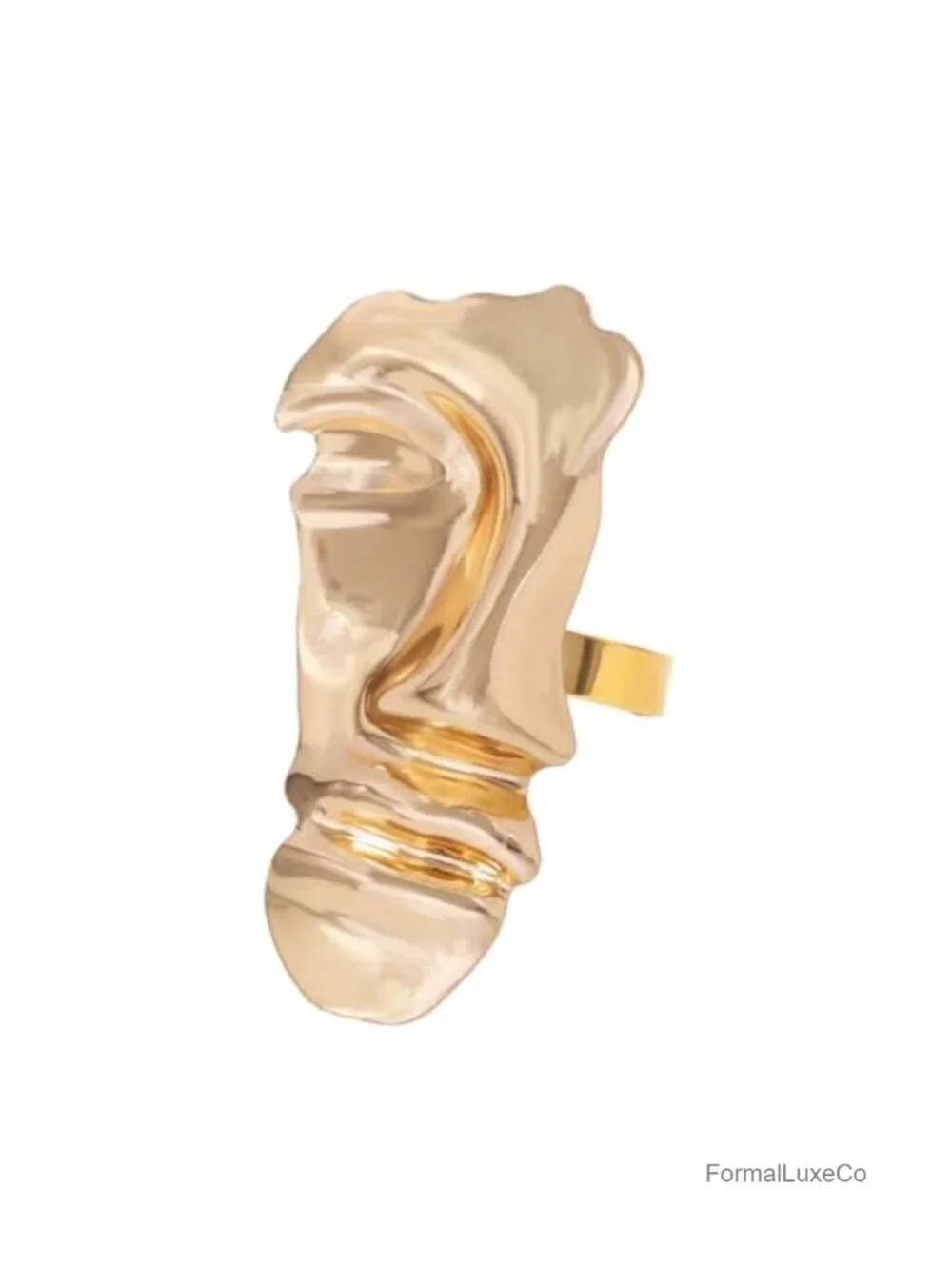 Gold Plated Adjustable Half Face Ring - Open Wrap Band, Statement Jewelry for
